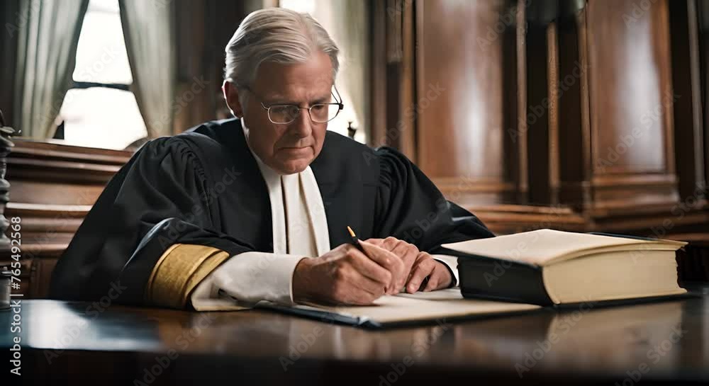 Judge writing a document.