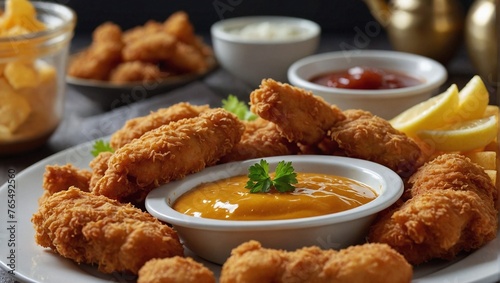 a plate of nuggets with mayonnaise and potatoes is perfect for breakfast © Oranok