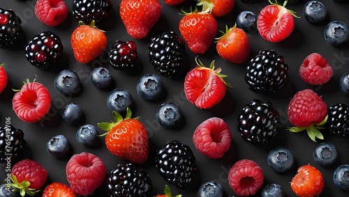 a mixture of berries on a black