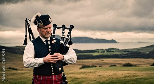 Scottish man with a bagpipe. photo