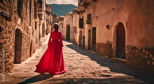 Woman with red dress in Spain. photo