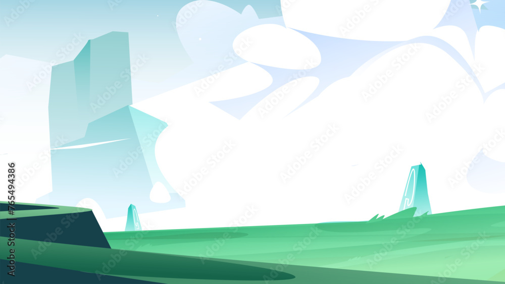 vector rock mountain landscape with clouds and blue sky