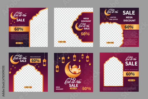 WebEid al fitr post template. Social media post template. Eid al fitr sales banner template. Vector illustration, Eid al fitr banner template set photo