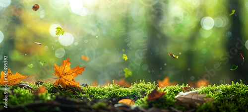 Autumn maple leaves decorate a beautiful nature bokeh background, AI Generative.