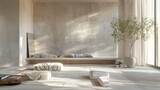 Modern interior japandi style design livingroom., Generative AI