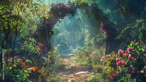 A beautiful secret fairytale garden with flower arches