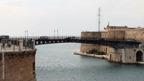 Overview of the Bridge of San Francesco di Paola, commonly called Ponte Girevole (swing bridge) in Taranto, Puglia, Italy photo