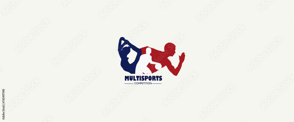 Athletes day. Multisports competition. Sports silhouettes blue white and red. Multisport. digital design and printing model. Copy space - Stock vector Athletes day. Multisports competition. Sports silhouettes blue white and red. Multisport. digital design and printing model. Copy space - Stock vector