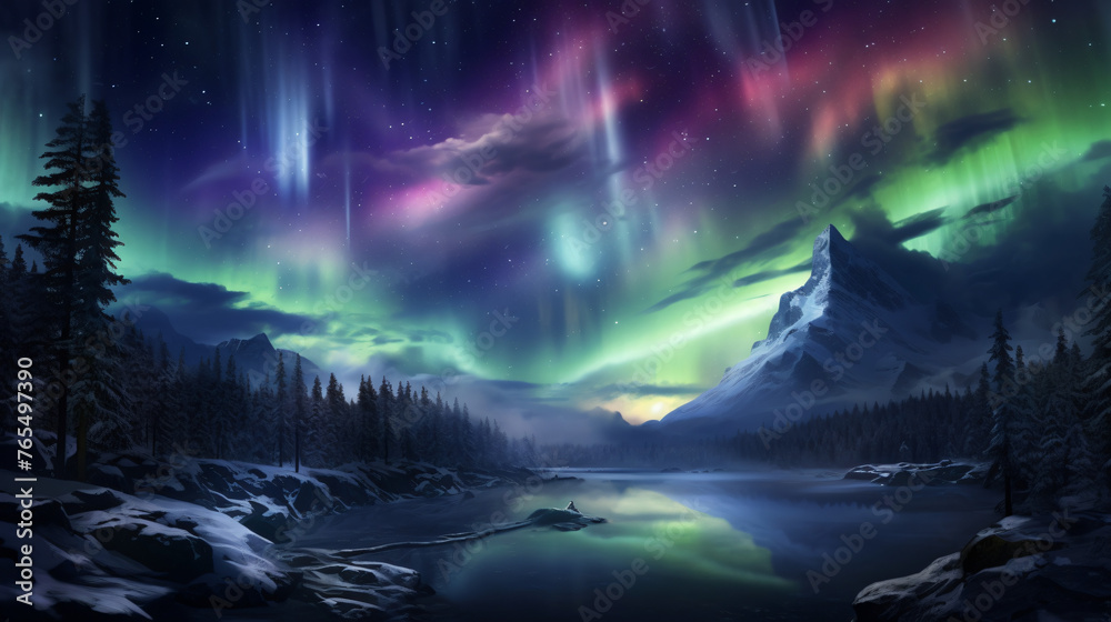 A celestial phenomenon like an aurora borealis painting