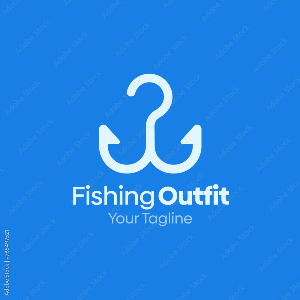 Fototapeta premium Illustration Vector Graphic Logo of Fishing Outfit. Merging Concepts of a Hanger Fashion and Fishing Bait. Good for Fashion Industry, Business Laundry, Boutique, Garment, Tailor and etc