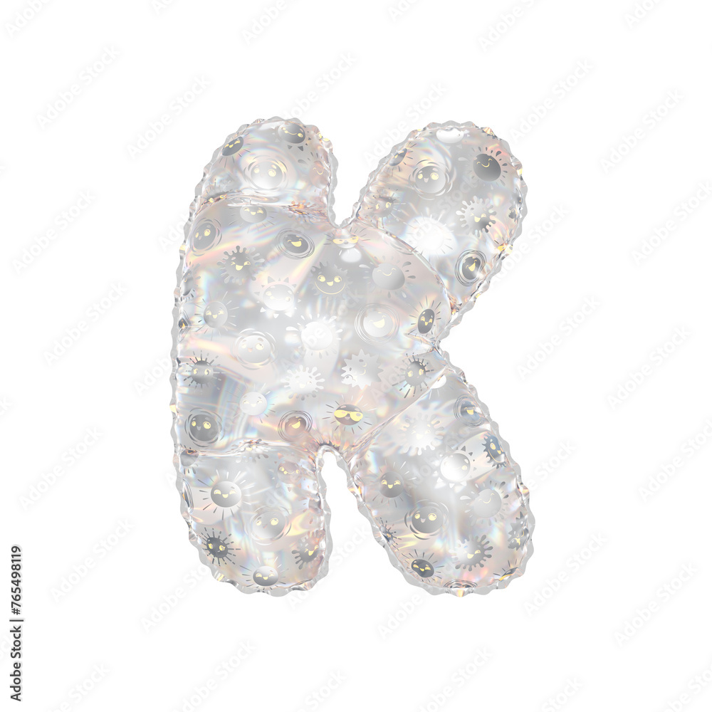 3D inflated balloon letter K with rainbow glass and sun smiley childrens pattern 3D inflated balloon letter K with rainbow glass and sun smiley childrens pattern