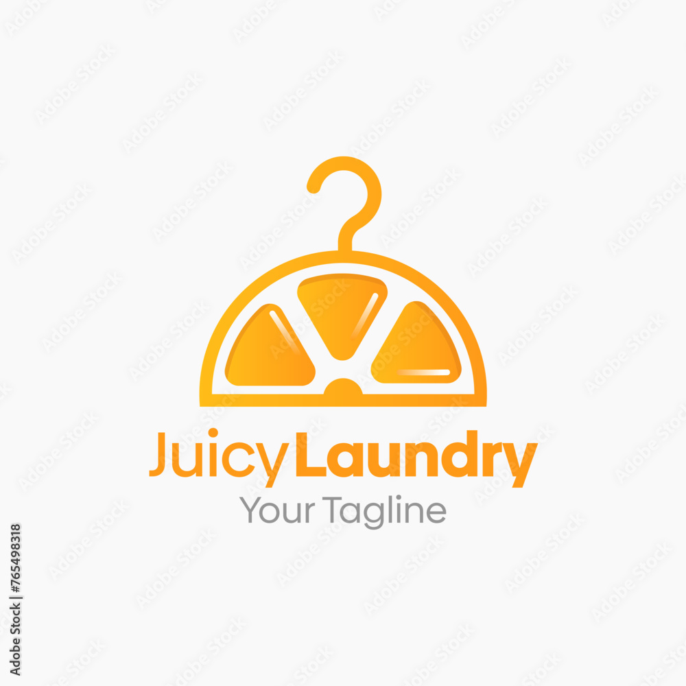 Illustration Vector Graphic Logo of Juicy Laundry. Merging Concepts of a Hanger Fashion and Haf of orange Fruit Shape. Good for Fashion Industry, Business Laundry, Boutique, Garment, Tailor and etc