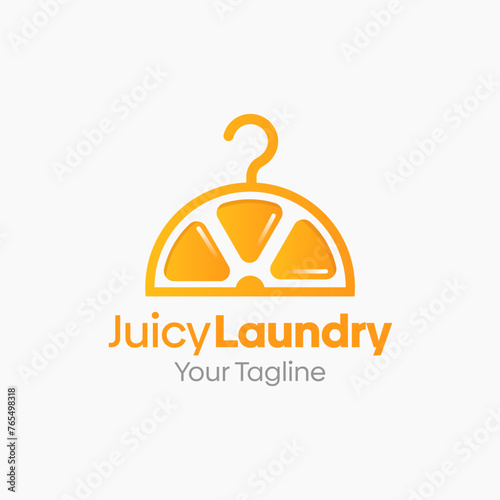 Illustration Vector Graphic Logo of Juicy Laundry. Merging Concepts of a Hanger Fashion and Haf of orange Fruit Shape. Good for Fashion Industry, Business Laundry, Boutique, Garment, Tailor and etc