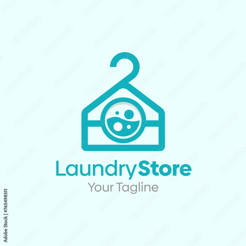 Illustration Vector Graphic Logo of Laundry Store. Merging Concepts of a Hanger Fashion and Washing Machine Shape. Good for Fashion Industry, Business Laundry, Boutique, Garment, Tailor and etc