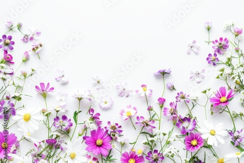 Vibrant Floral Arrangement Bordering a Blank White Background for Creative Design © Olena Rudo