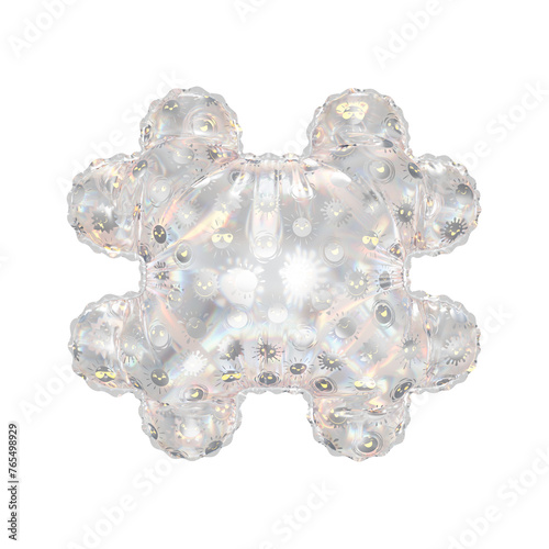 3D inflated balloon Hash/Pound Symbol/sign with rainbow glass and sun smiley childrens pattern