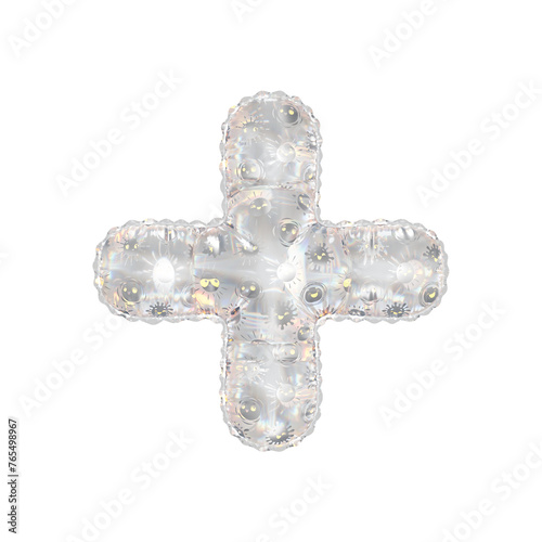 3D inflated balloon Plus Symbol/sign with rainbow glass and sun smiley childrens pattern