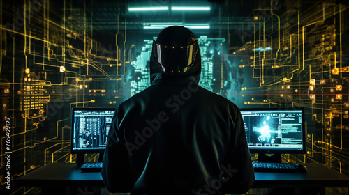 A cybernetic hacker infiltrating a highsecurity network