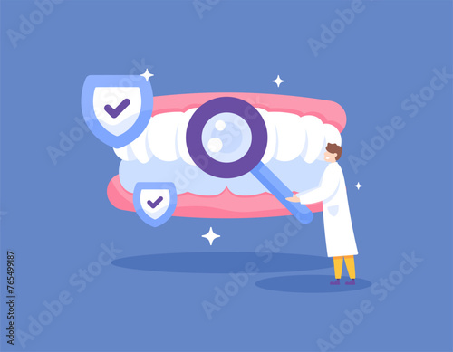 concept of examining dental and oral health conditions. a dental specialist examines and evaluates the condition of all teeth. check by an orthodontist. flat style illustration concept design. element