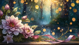 Background with flowers and ribbon