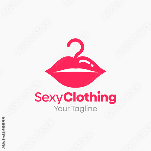 Illustration Vector Graphic Logo of Sexy Clothing. Merging Concepts of a Hanger Fashion and Sexy Lip Shape. Good for Fashion Industry, Business Laundry, Boutique, Garment, Tailor and etc