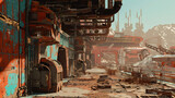 A cybernetic wasteland with rusted machinery