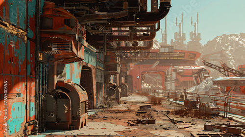A cybernetic wasteland with rusted machinery