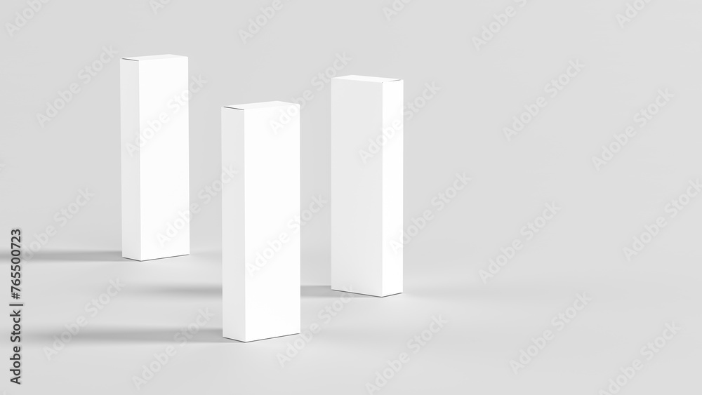 Box mock up isolated on white background. Cosmetics or medicine box mock up. 3D illustration. Box mock up isolated on white background. Cosmetics or medicine box mock up. 3D illustration.