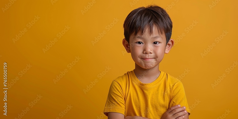 A joyful and cool Asian boy in a t-shirt, exuding happiness and innocence. A joyful and cool Asian boy in a t-shirt, exuding happiness and innocence.