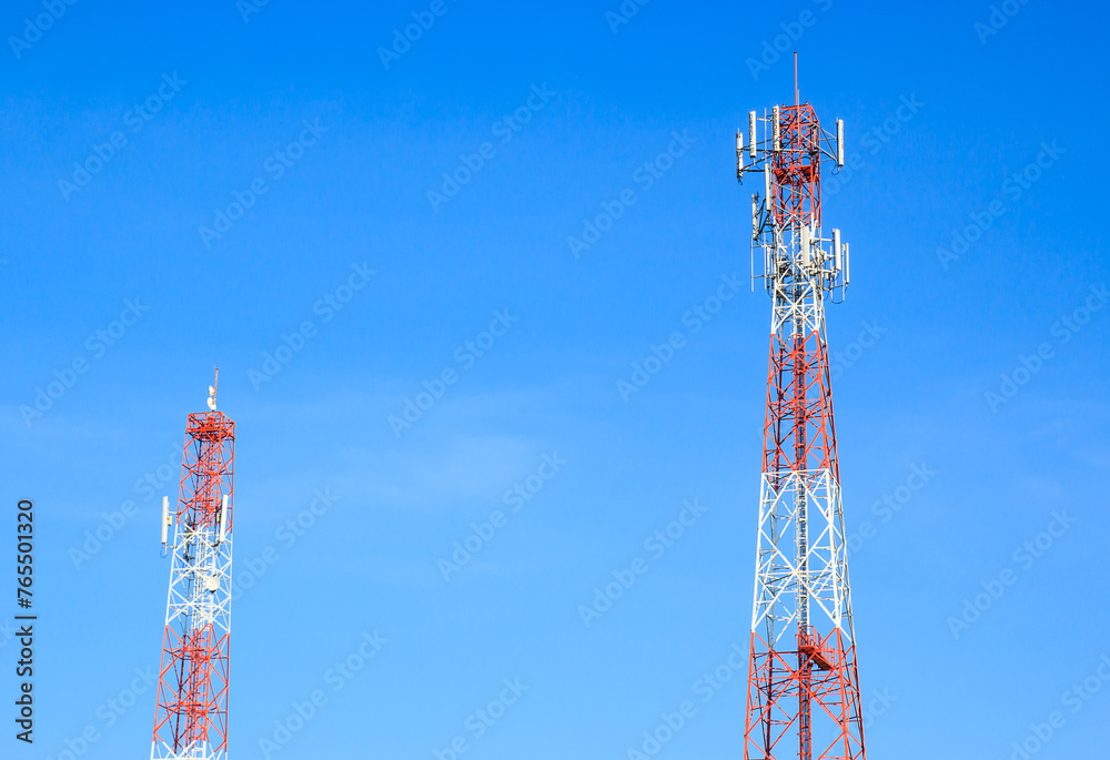 Telecommunication towers with blue sky background Telecommunication towers with blue sky background