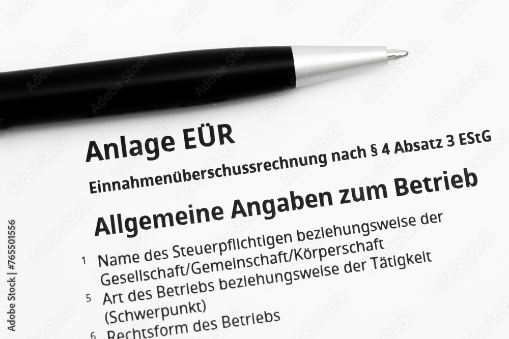 Einnahmenüberschussrechnung Steuerformular Anlage EÜR - obrazy, fototapety, plakaty 