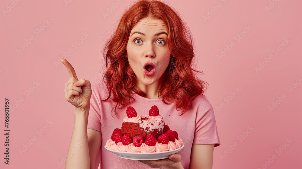 Young amazed impressed happy housewife housekeeper chef cook baker woman isolated on pastel background studio portrait Young amazed impressed happy housewife housekeeper chef cook baker woman isolated on pastel background studio portrait