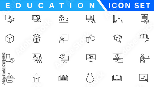 Education and Learning web icons in line style. School, university, textbook, learning. Vector illustration.