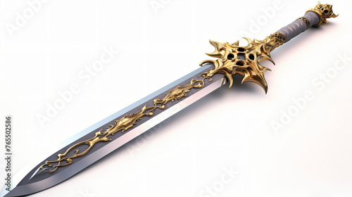 A fantasy long sword with a skull and gold