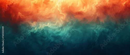  An orange and blue background with smoke rising from the center of the image #765503149