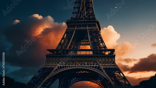 Moonlit Eiffel Tower amidst mystical clouds Photo real for Legal reviewing theme  Full depth of field  clean bright tone  high quality  include copy space  No noise  creative idea