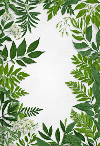 Green leaves vertical frame cut out on transparent background colourful background