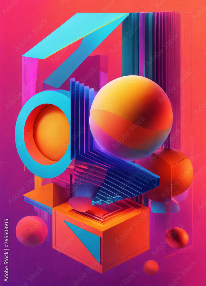 3d abstract geometric shapes with dimensional line