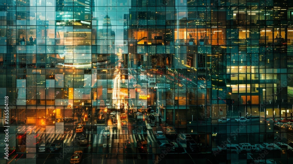 City Symphony Vibrant Urban Life Reflected in Glass Tower Lights Cars People City Symphony Vibrant Urban Life Reflected in Glass Tower Lights Cars People