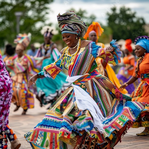 Yoruba festival in vibrant traditional attire, dynamic dance, rich cultural tapestry, community spirit no splash