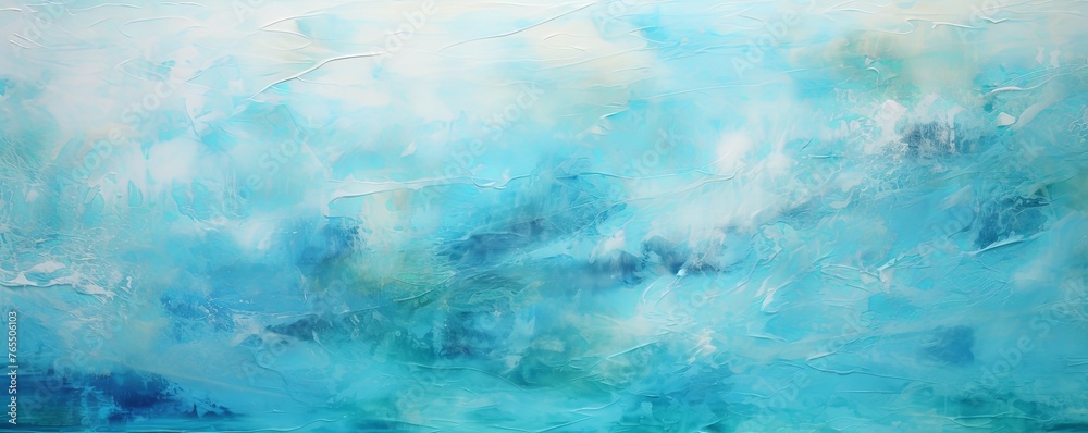Turquoise and white painting with abstract wave patterns