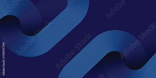Blue abstract background with blue glowing geometric lines. Modern shiny blue diagonal rounded lines pattern. Futuristic technology concept photo
