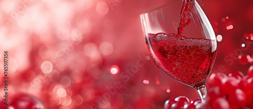 A glass of red wine is filled with it.