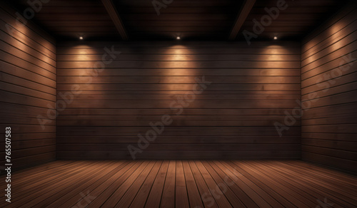 wooden room with wall and spotlights © Rahmat 