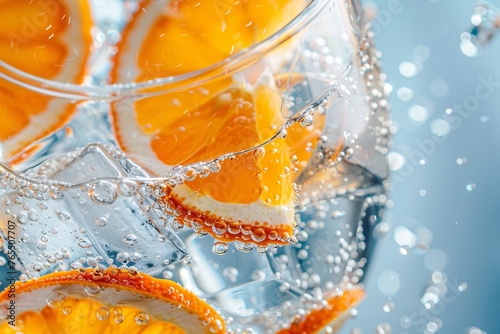 a glass of water with orange slices