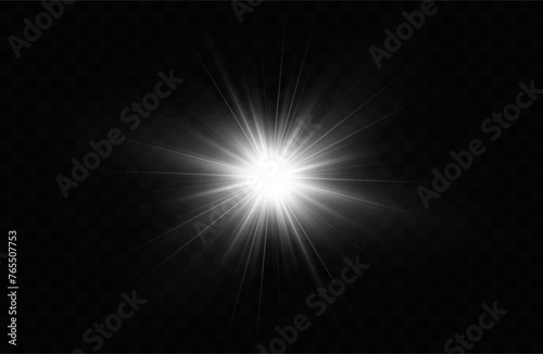 White glowing light explodes on a transparent background. with ray. Transparent shining sun, bright flash. Special lens flare light effect.	