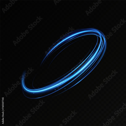 Blue neon ring. Glowing circle. Glow effect. Round light frame. abstract light lines of movement and speedAbstract light lines of movement and speed. light blue ellipse.