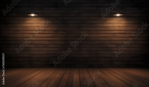 Wallpaper Mural wooden room with wall and spotlights Torontodigital.ca
