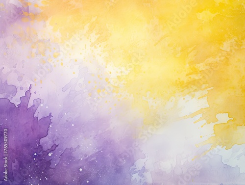 White and yellow watercolour splatter background, purple yellow