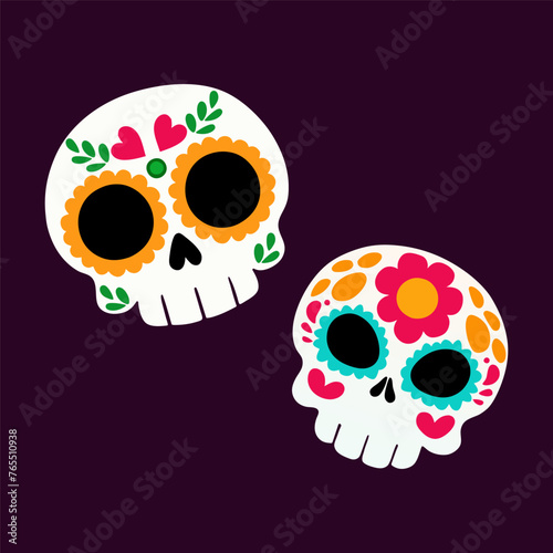 Mexican skull, cinco de mayo, flat illustration, vector, isolated on white background